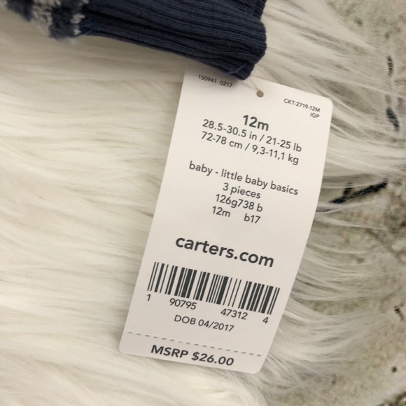 NWT Carter’s Little Baby Basics Stripe Bear Outfit - Picture 4 of 5